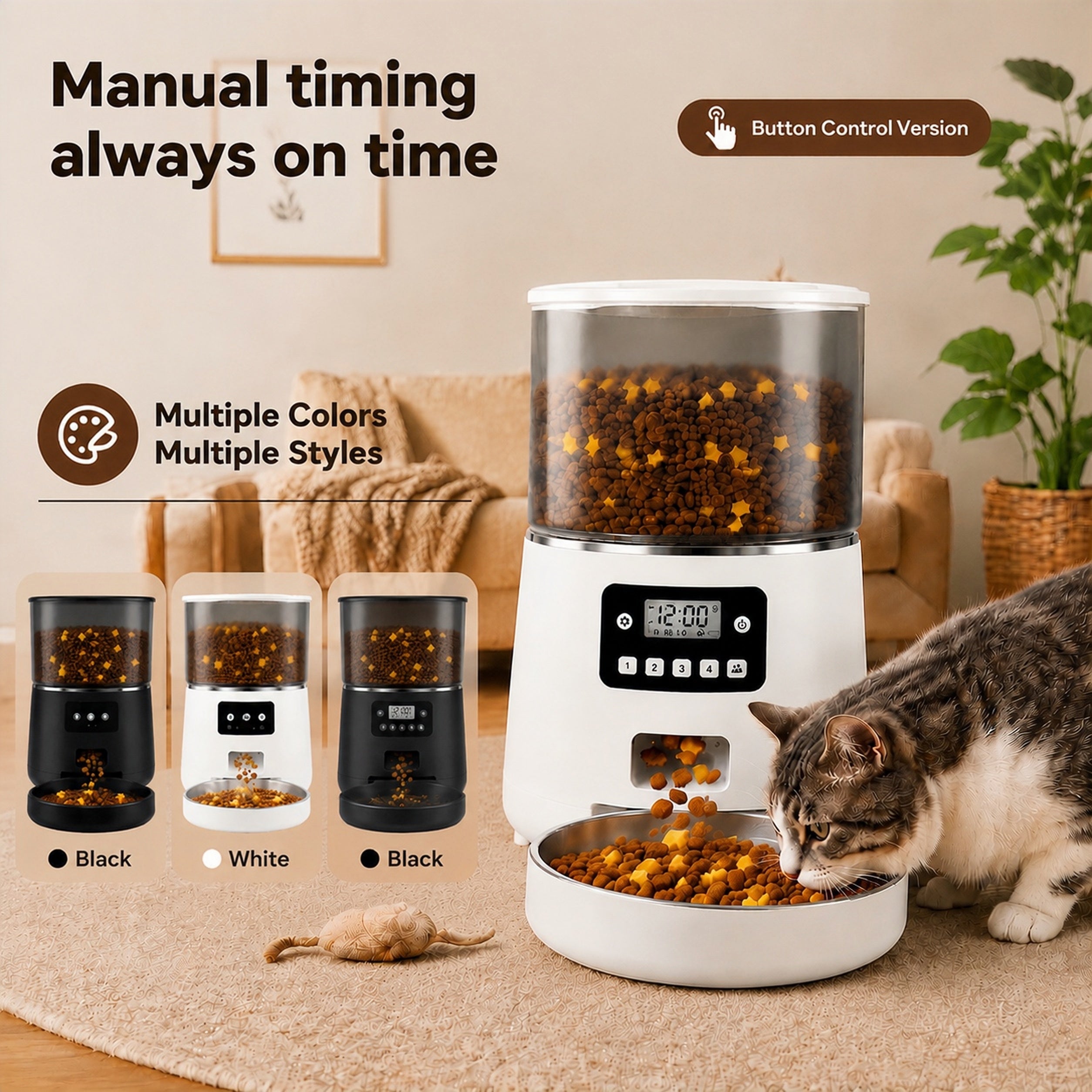 White PawMeal button control feeder